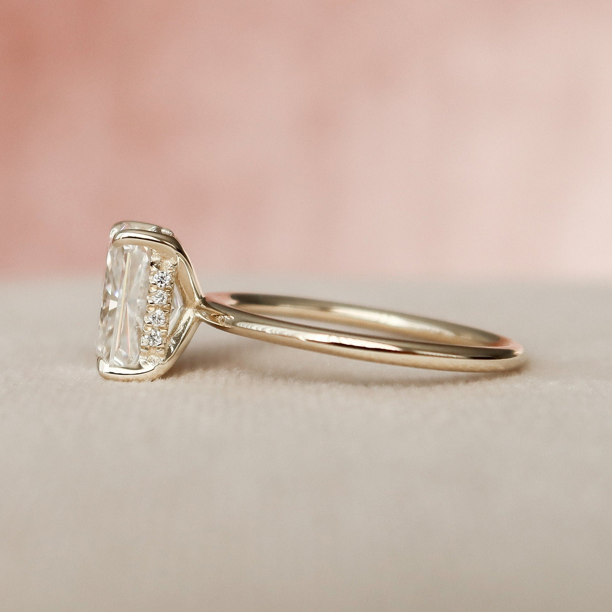 2 CT Radiant Hidden Halo Moissanite Engagement Ring