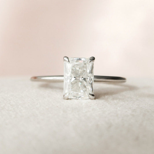 2 CT Radiant Hidden Halo Moissanite Engagement Ring