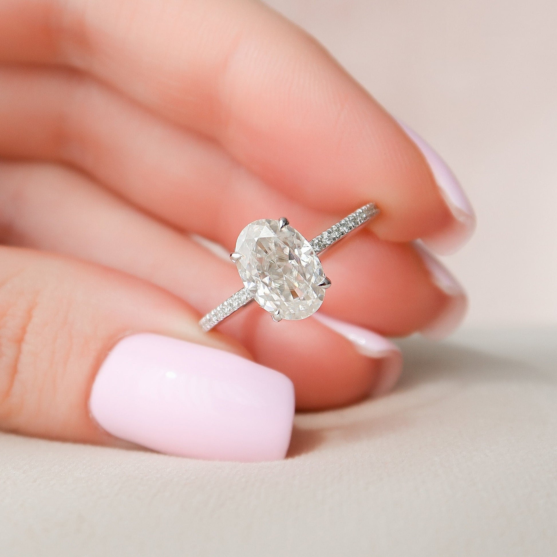 2.5 CT Oval Hidden Halo & Pave Moissanite Engagement Ring