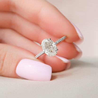 2.5 CT Oval Hidden Halo & Pave Moissanite Engagement Ring