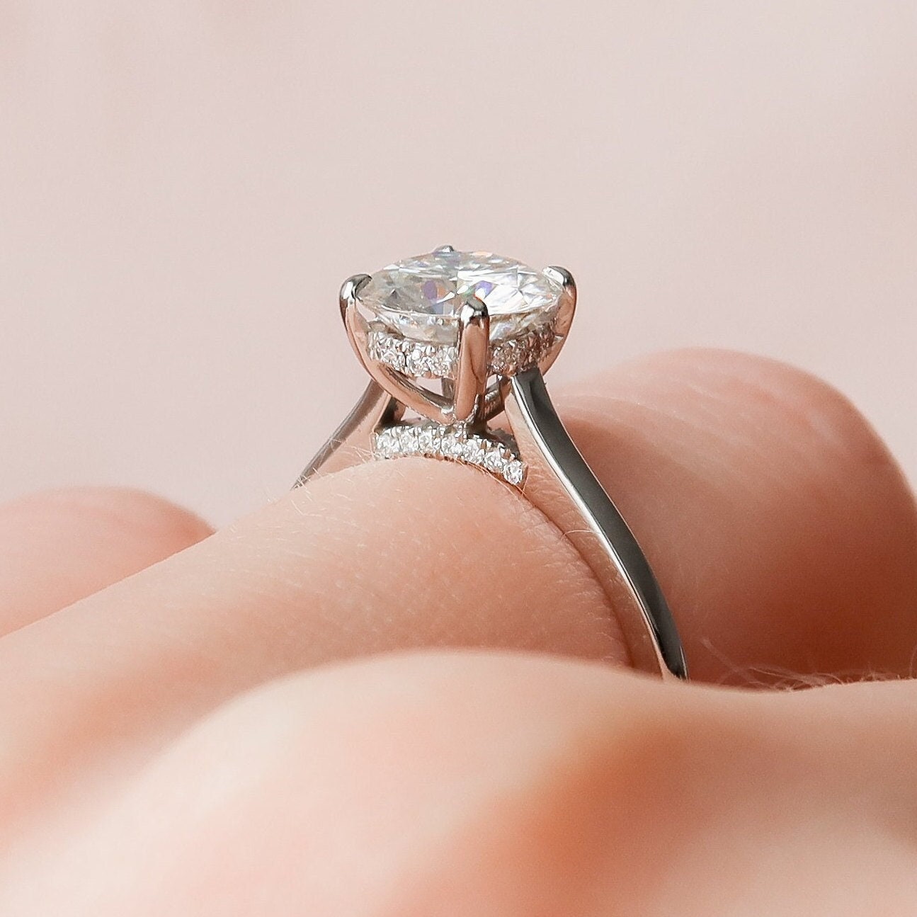 1.5 CT Round Hidden Halo & Pave Moissanite Engagement Ring