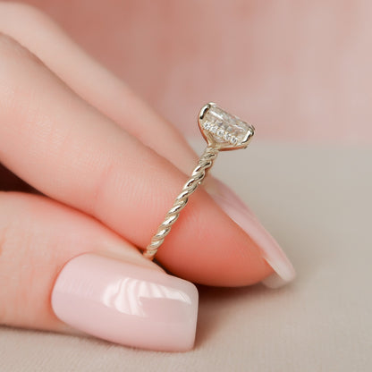 2 CT Elongated Cushion Hidden Halo Moissanite Engagement Ring