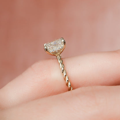 2 CT Elongated Cushion Hidden Halo Moissanite Engagement Ring