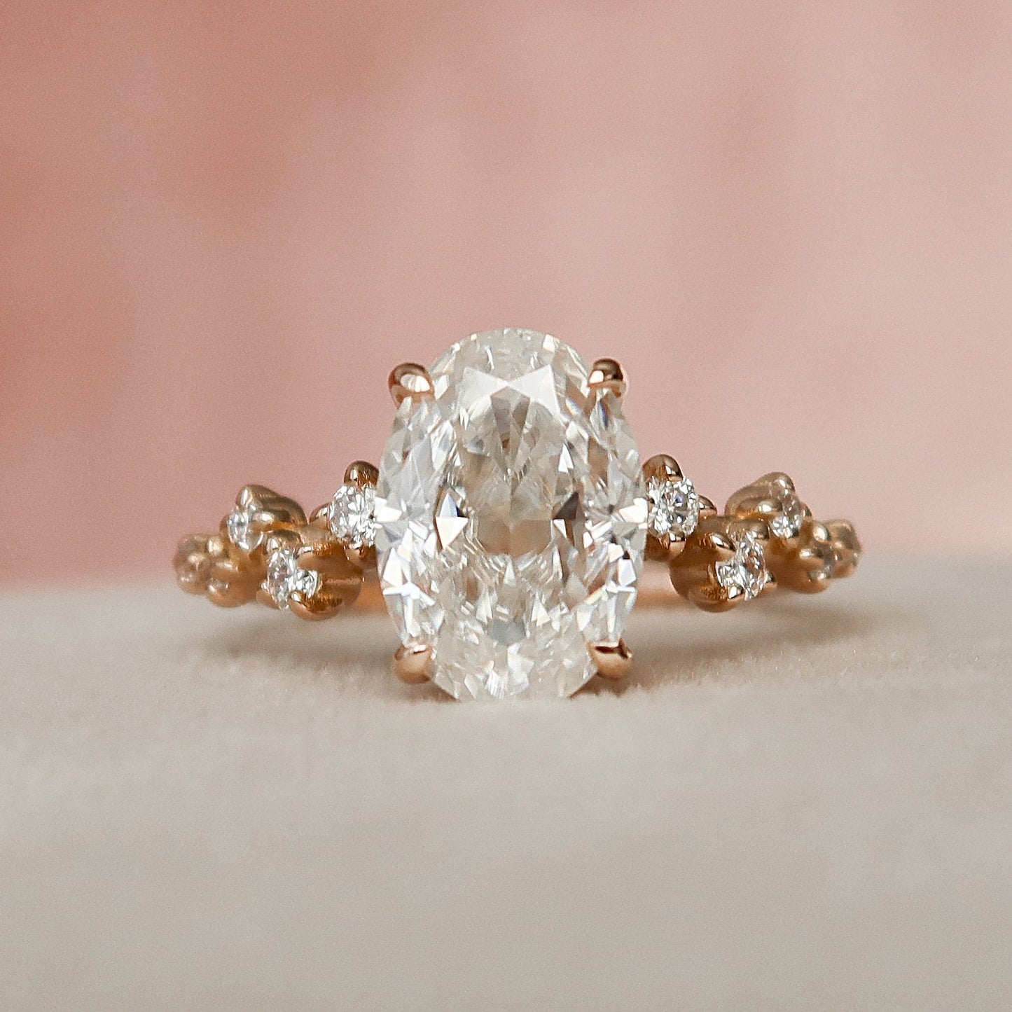2 CT Oval Hidden Halo & Pave Moissanite Engagement Ring