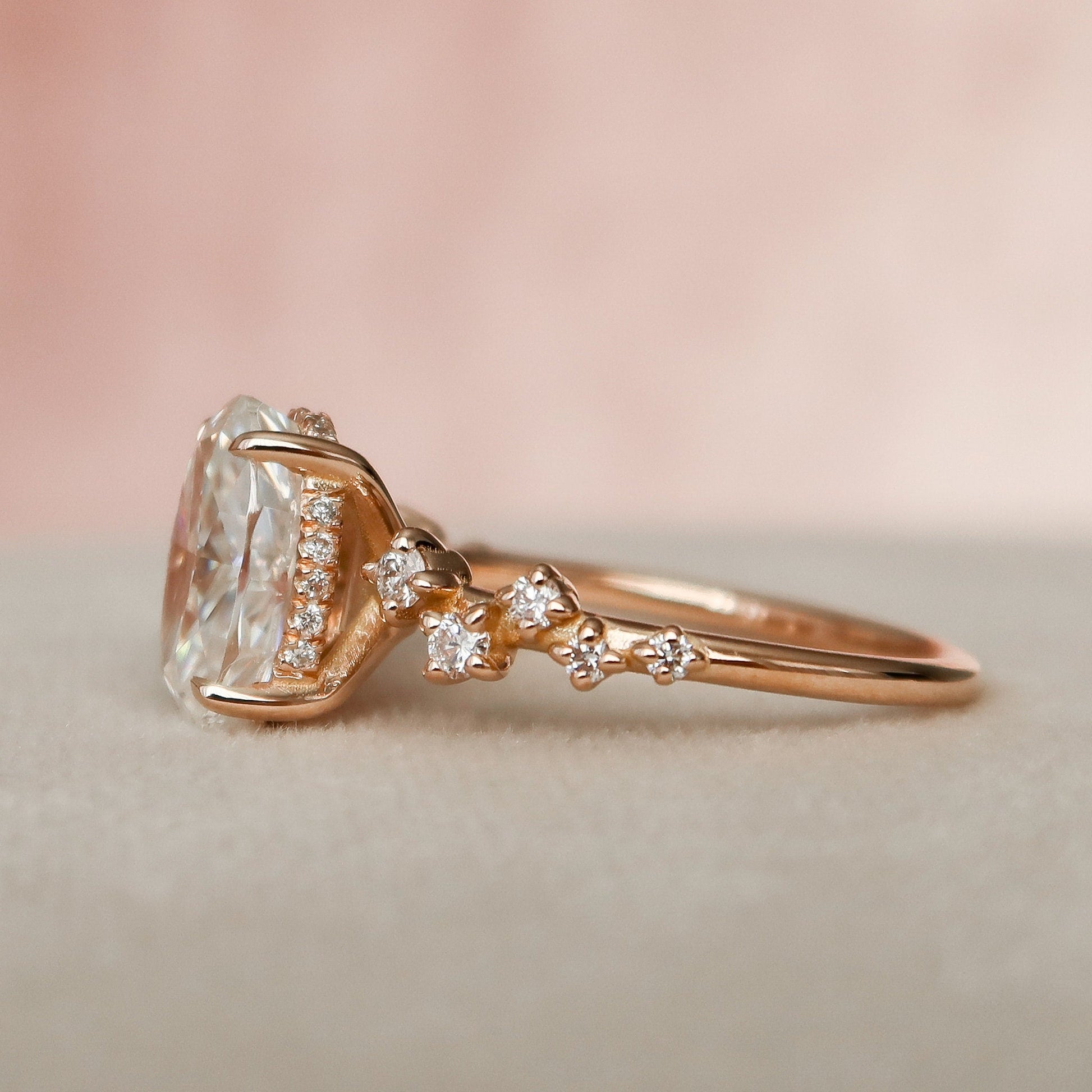 2 CT Oval Hidden Halo & Pave Moissanite Engagement Ring