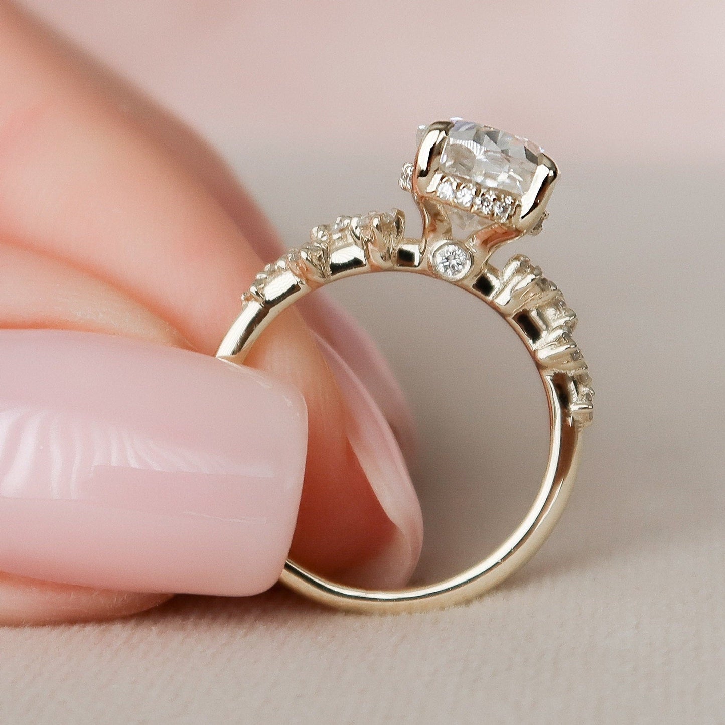 2 CT Oval Hidden Halo & Pave Moissanite Engagement Ring