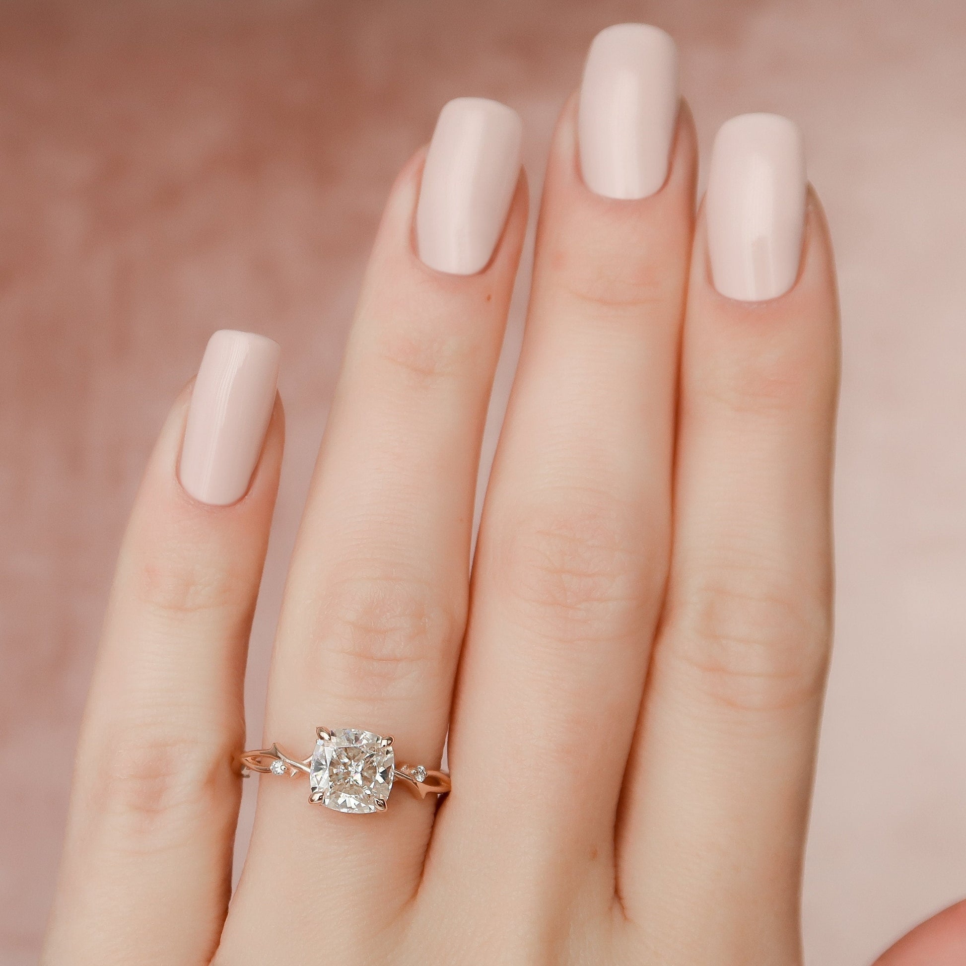2 CT Cushion Twig Pave Moissanite Engagement Ring
