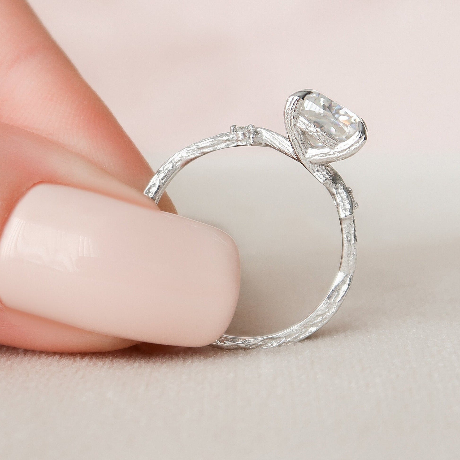 2 CT Cushion Twig Pave Moissanite Engagement Ring