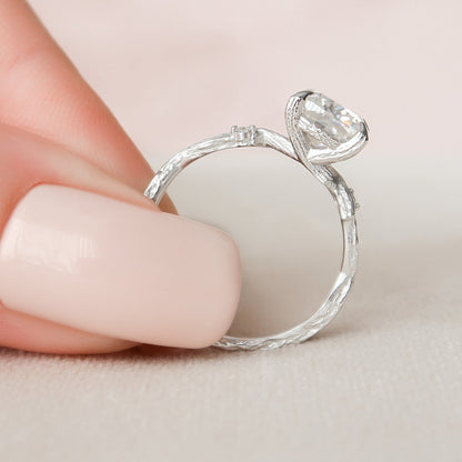 2 CT Cushion Twig Pave Moissanite Engagement Ring