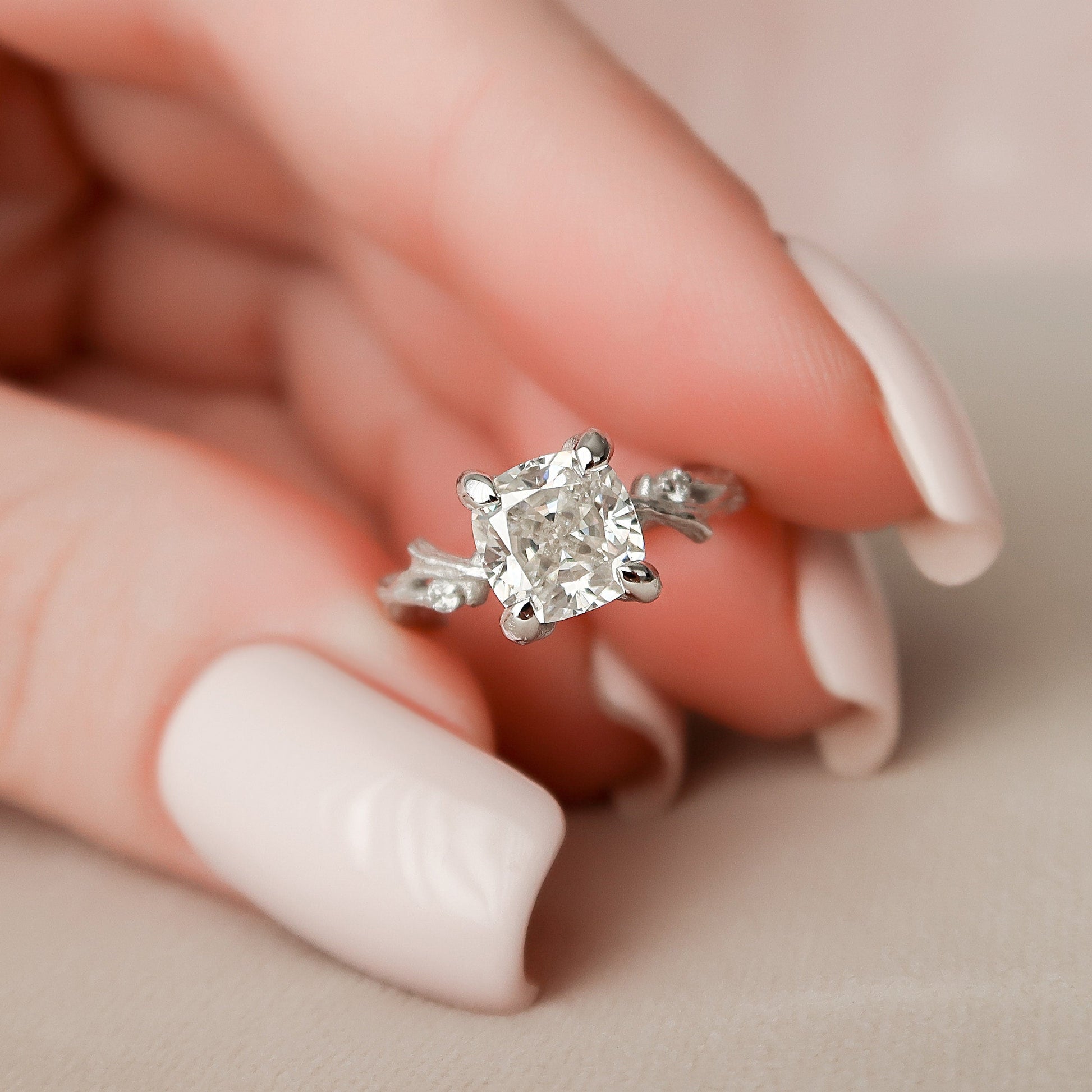 1.5 CT Cushion Twig Pave Moissanite Engagement Ring