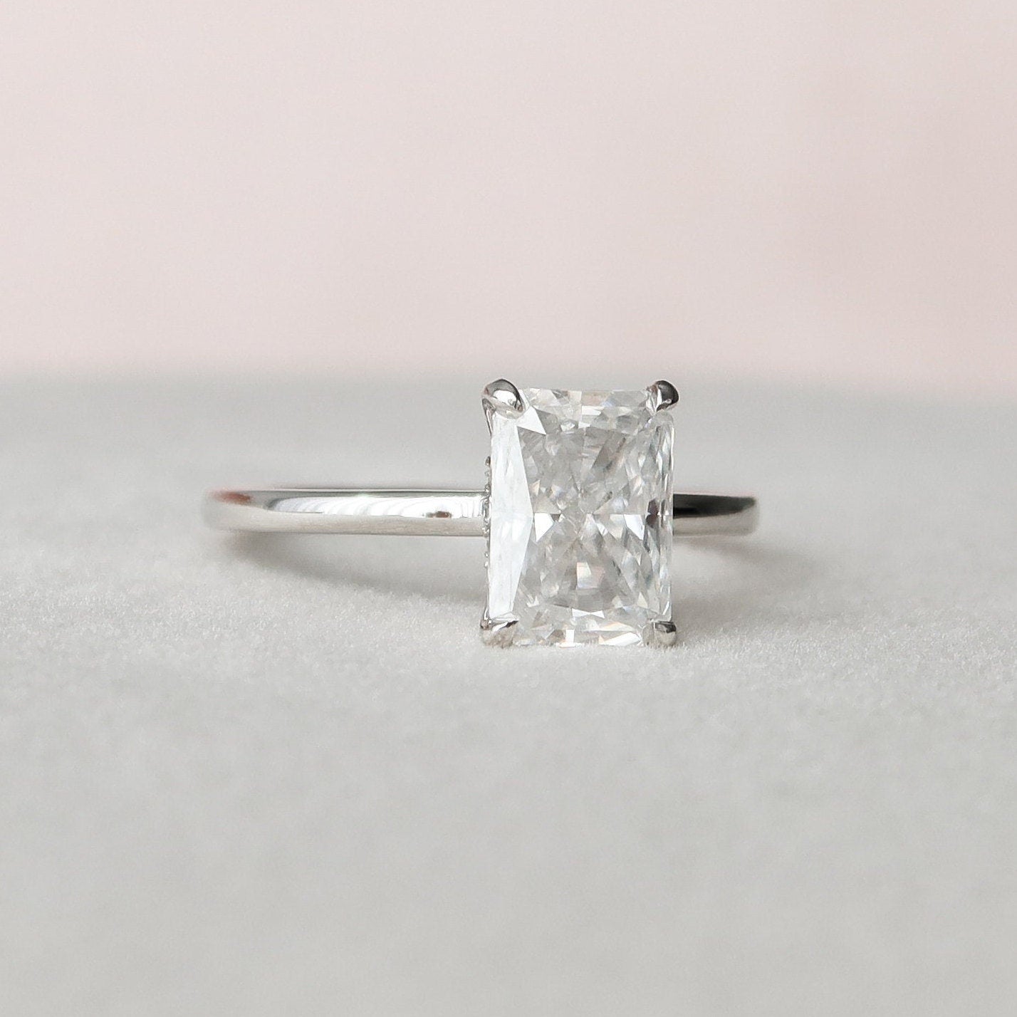 2 CT Radiant Hidden Halo Moissanite Engagement Ring