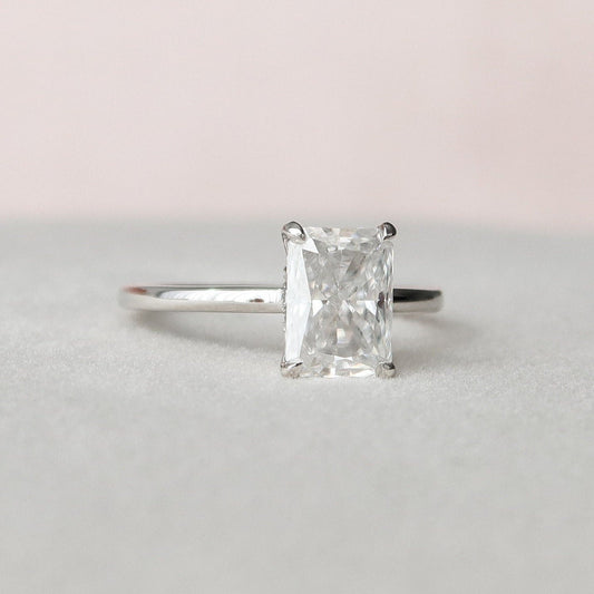 2 CT Radiant Hidden Halo Moissanite Engagement Ring