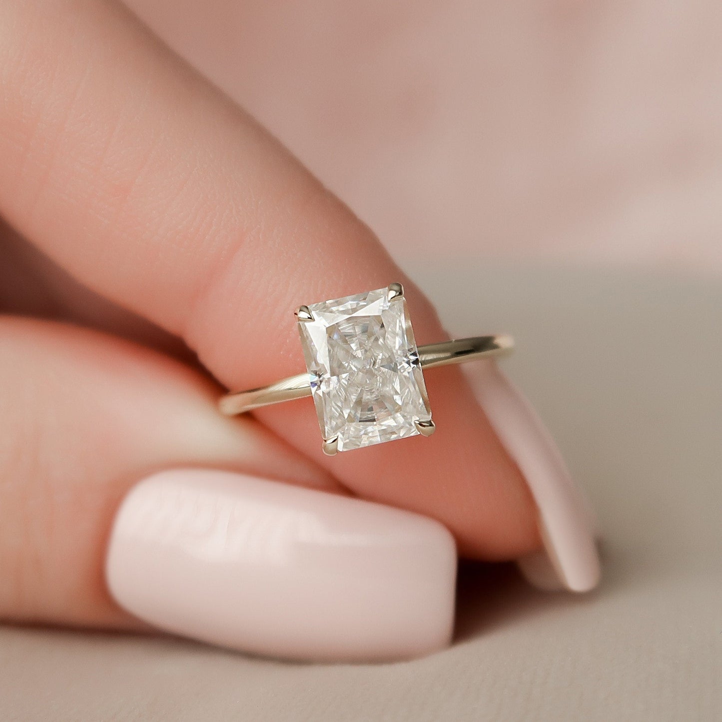 2 CT Radiant Hidden Halo Moissanite Engagement Ring