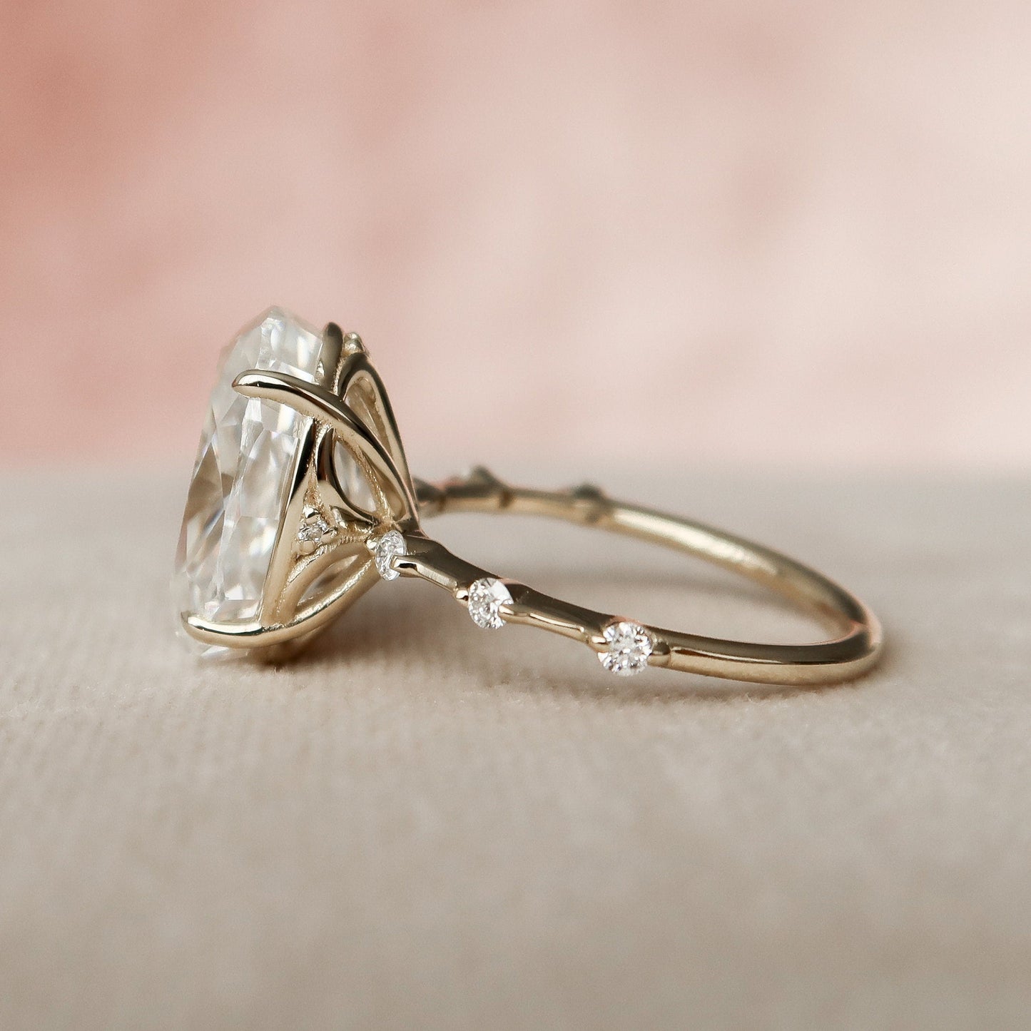 4.5 CT Oval Dainty Pave Moissanite Engagement Ring