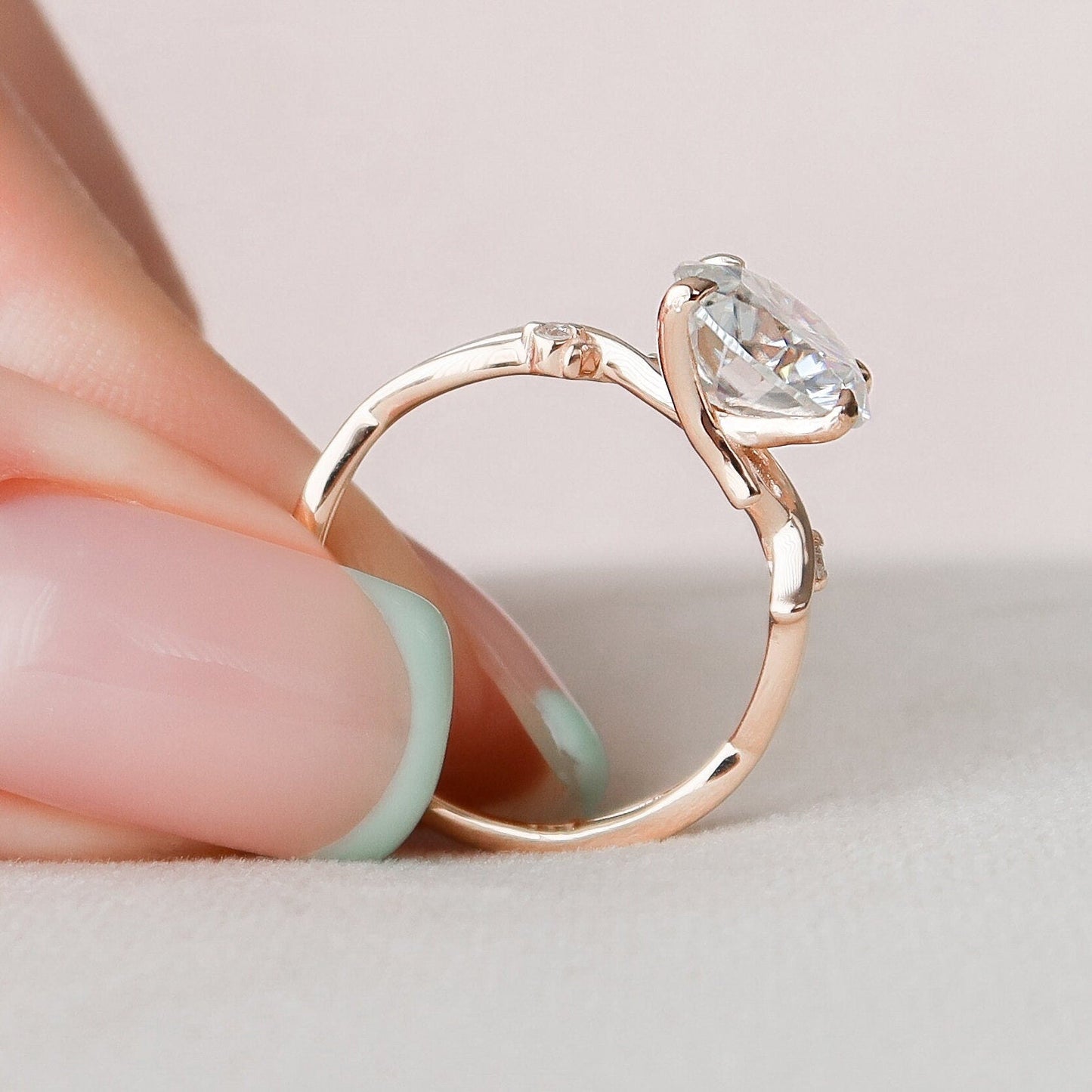 2.5 CT Round Twig Pave Moissanite Engagement Ring