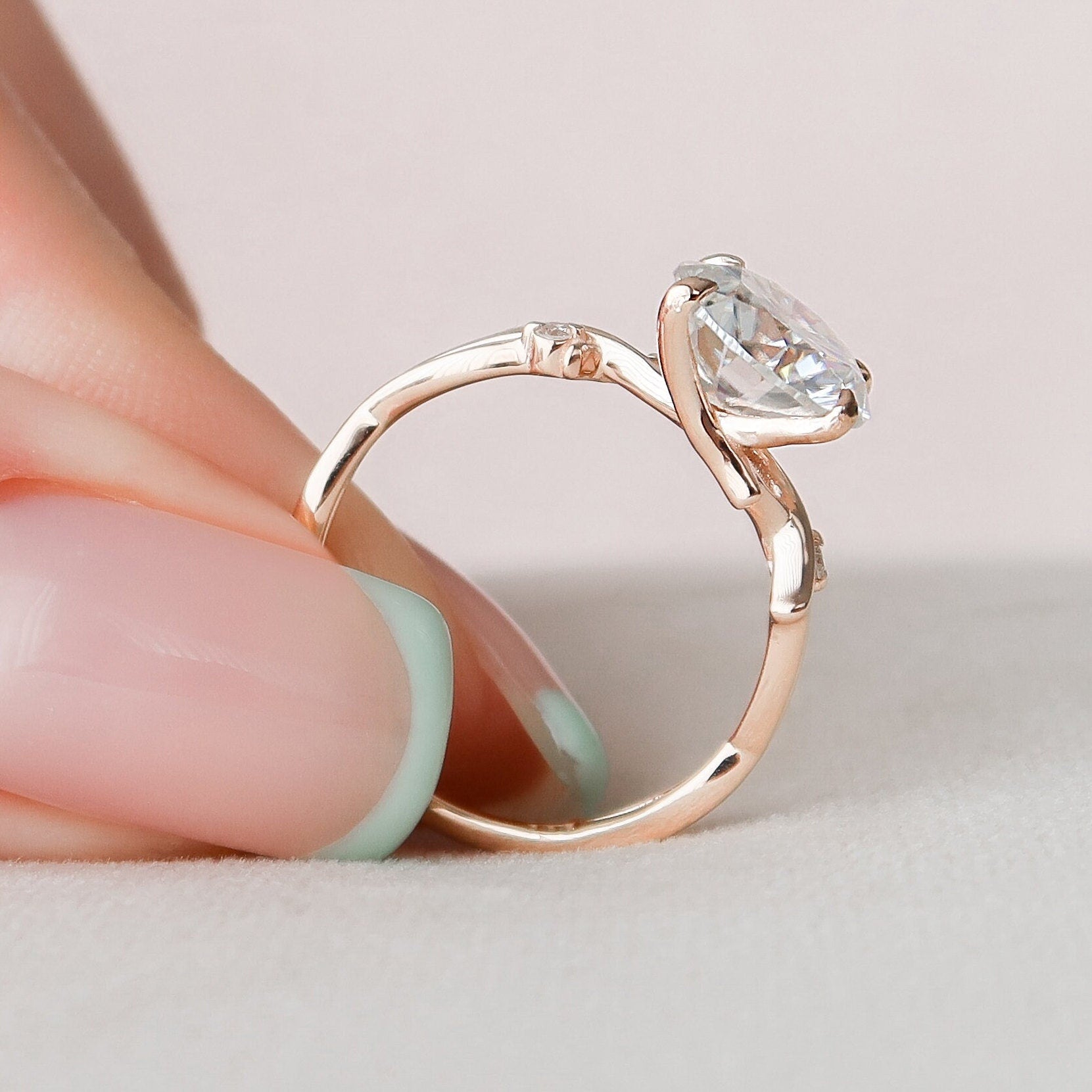 2.5 CT Round Twig Pave Moissanite Engagement Ring