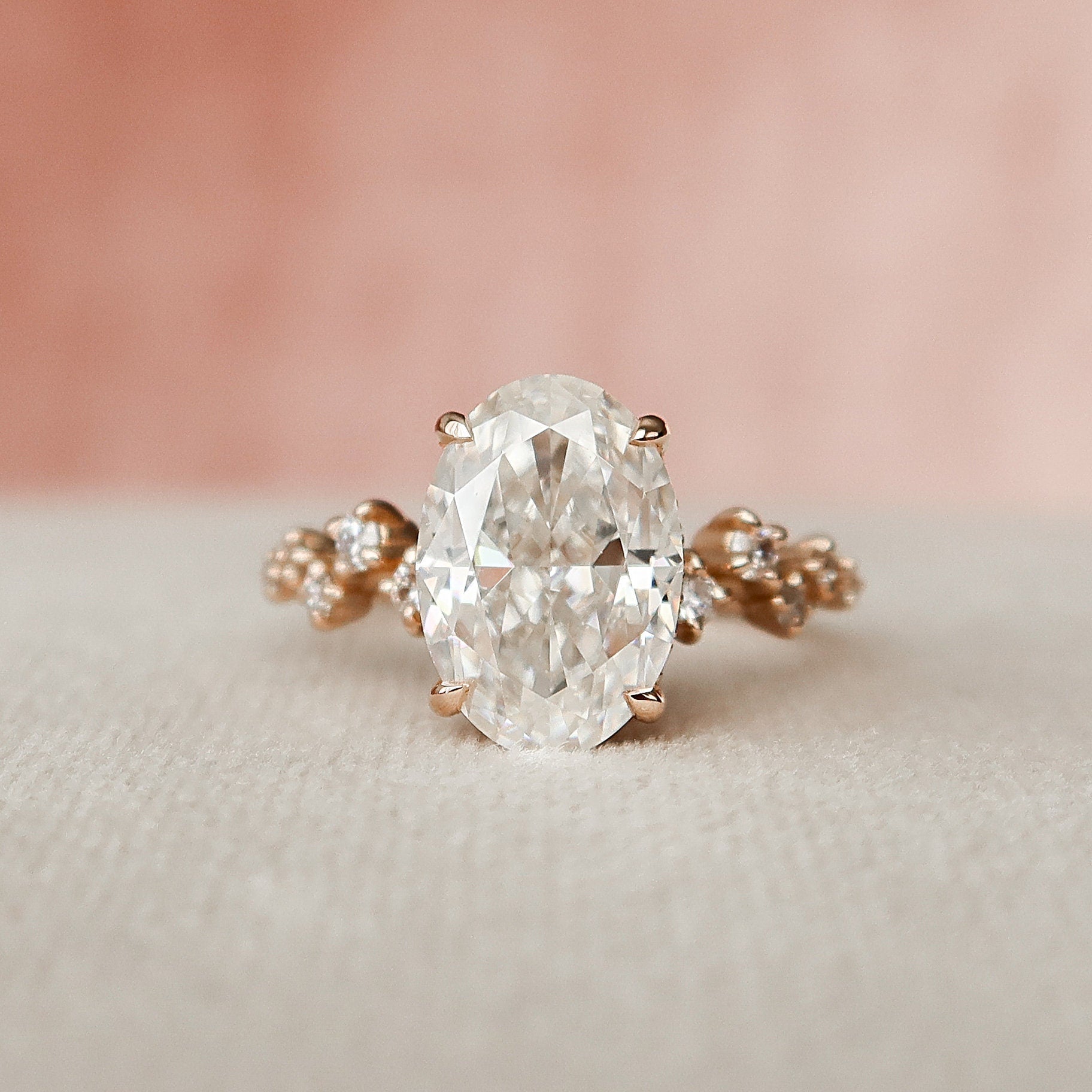 3 CT Oval Hidden Halo & Pave Moissanite Engagement Ring