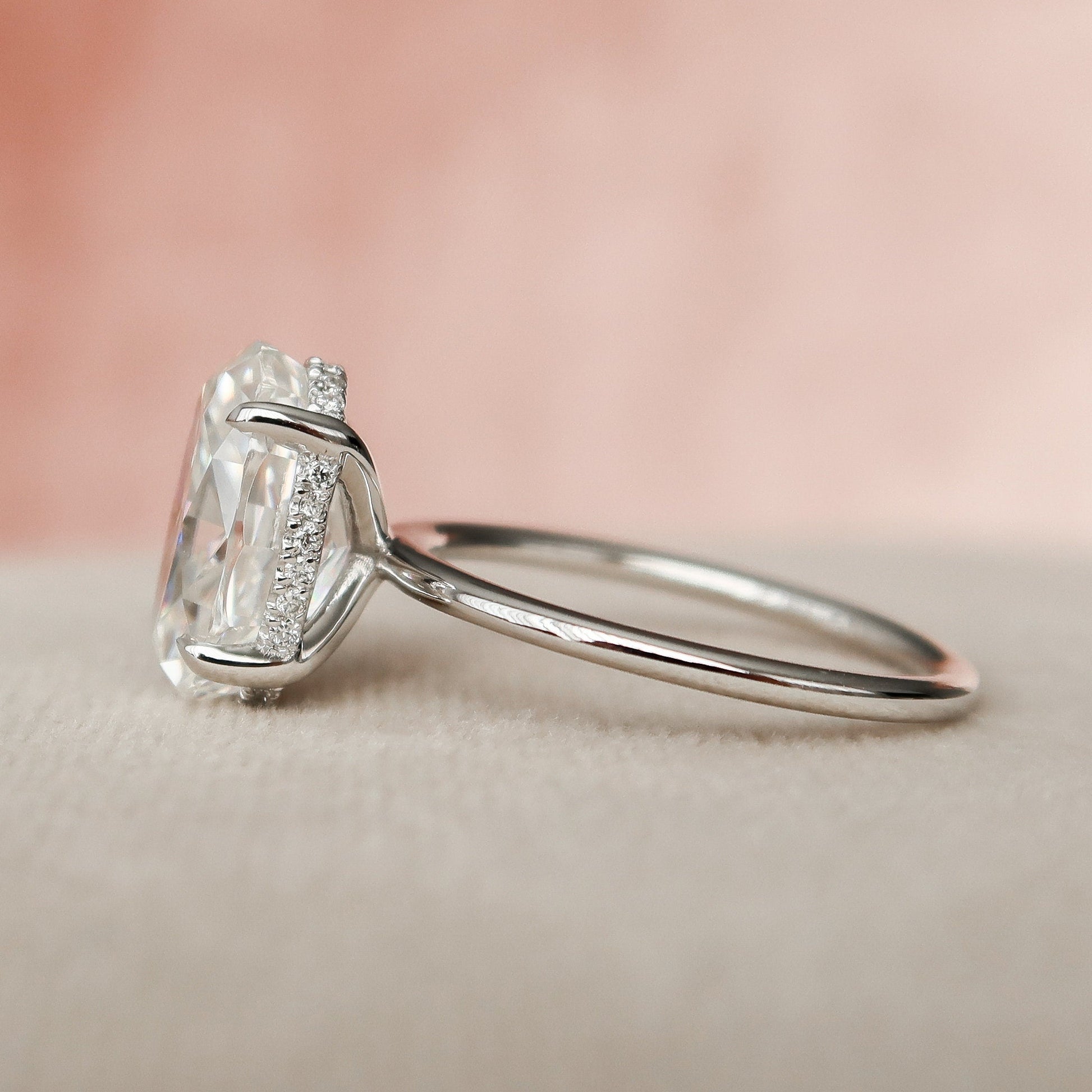 3.5 CT Oval Hidden Halo Moissanite Engagement Ring