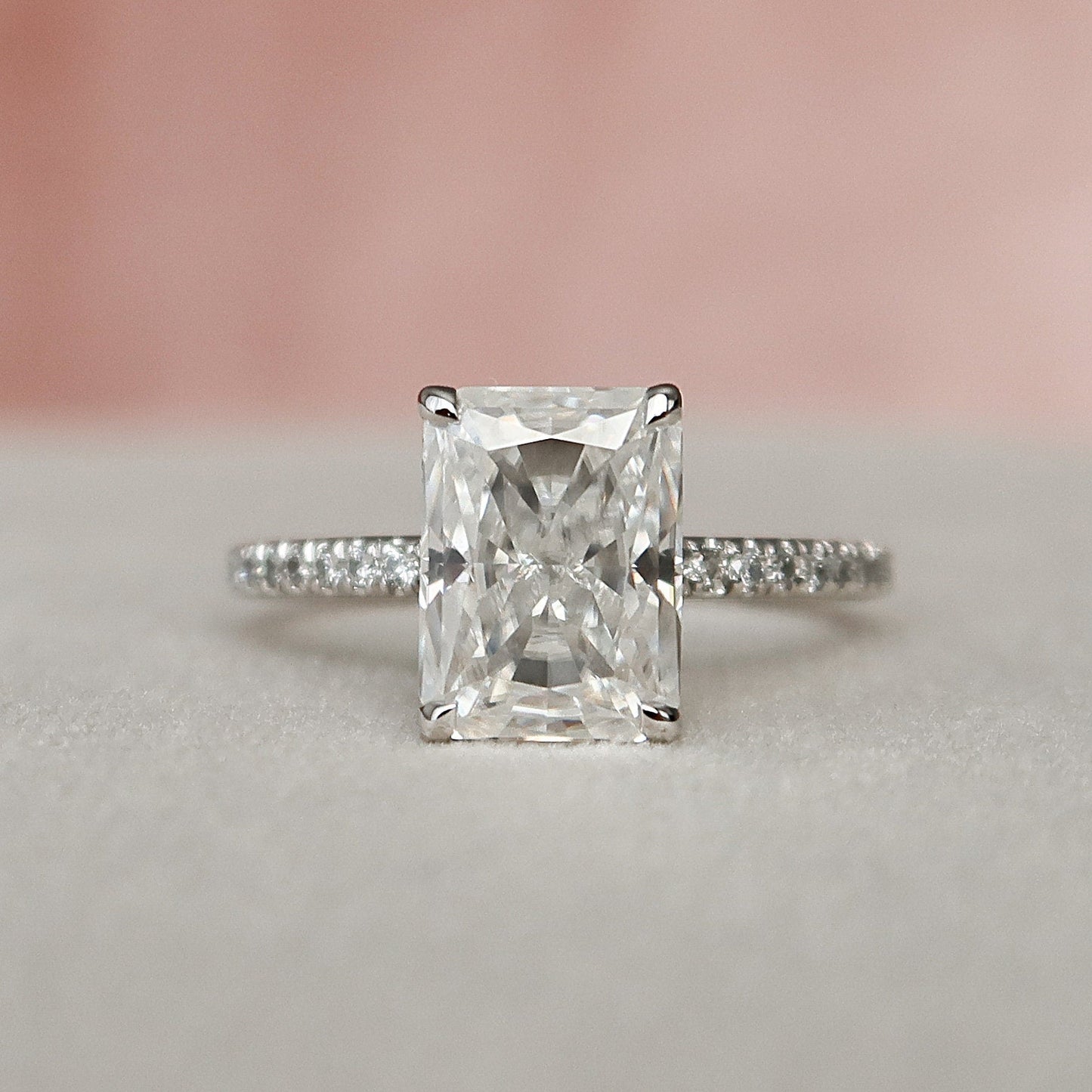 3 CT Radiant Hidden Halo & Pave Moissanite Engagement Ring