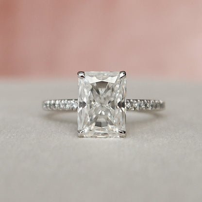 3 CT Radiant Hidden Halo & Pave Moissanite Engagement Ring
