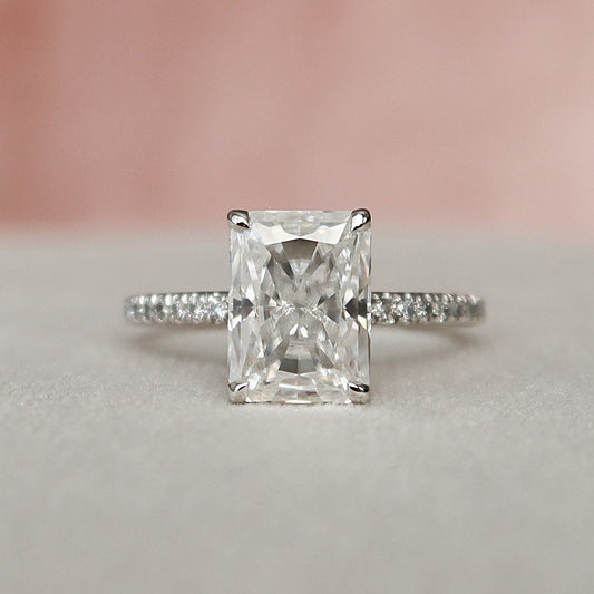 3 CT Radiant Hidden Halo & Pave Moissanite Engagement Ring