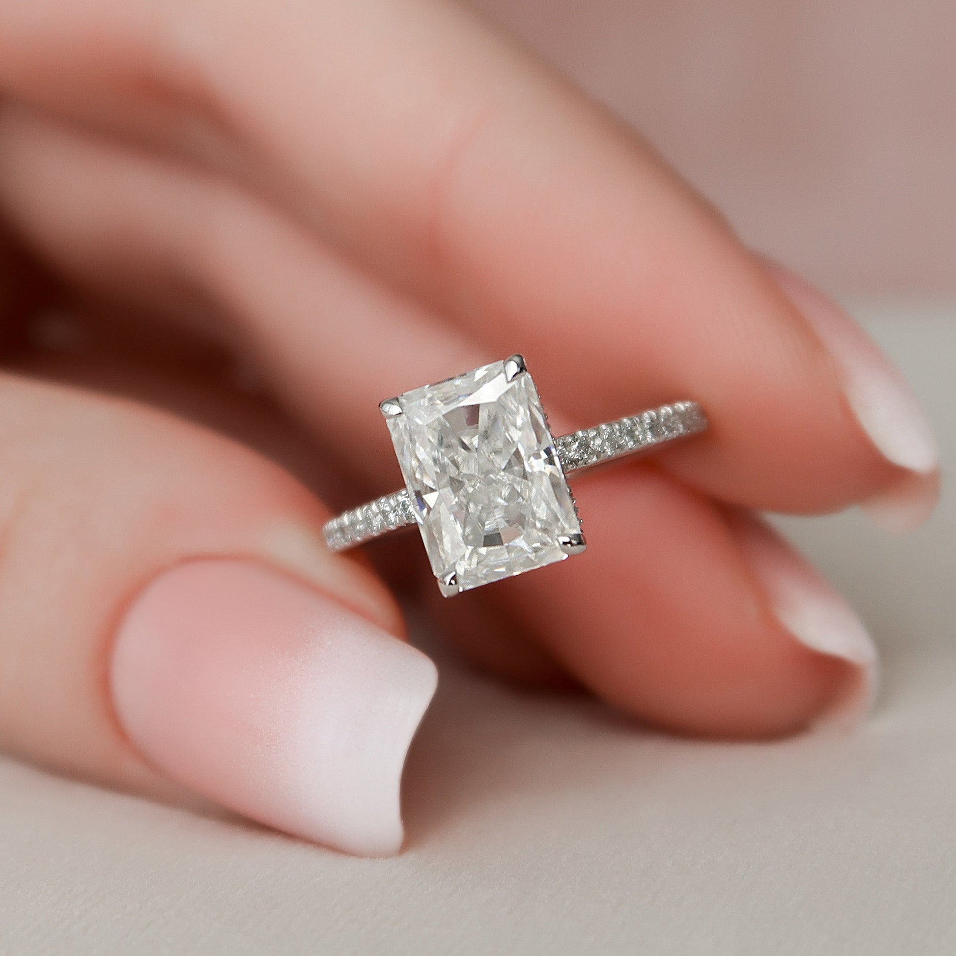 3 CT Radiant Hidden Halo & Pave Moissanite Engagement Ring