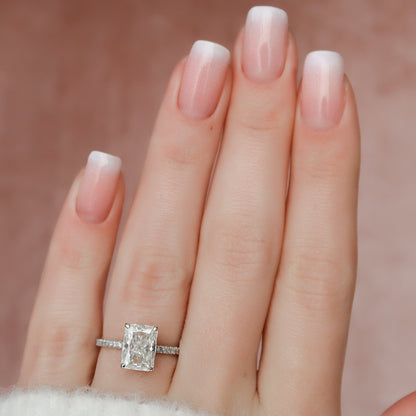 3 CT Radiant Hidden Halo & Pave Moissanite Engagement Ring