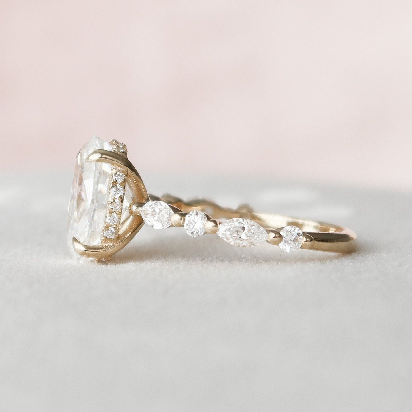 2 CT Oval Hidden Halo & Dainty Pave Moissanite Engagement Ring