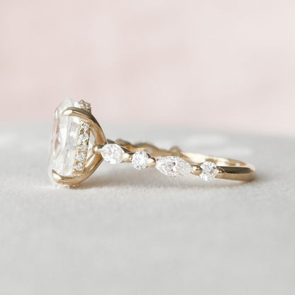 2 CT Oval Hidden Halo & Dainty Pave Moissanite Engagement Ring