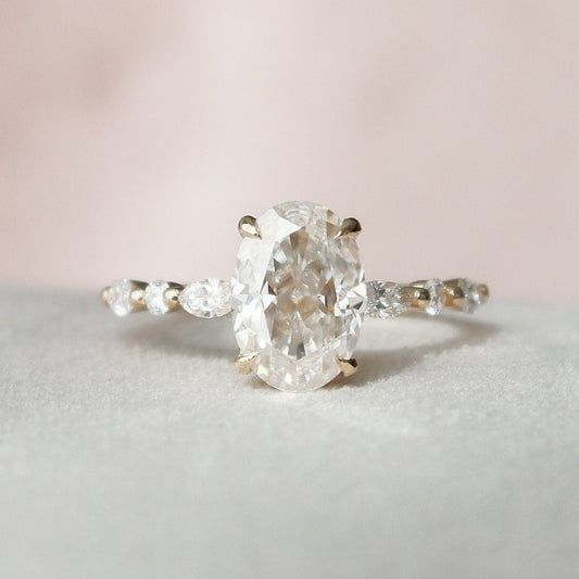 2 CT Oval Hidden Halo & Dainty Pave Moissanite Engagement Ring