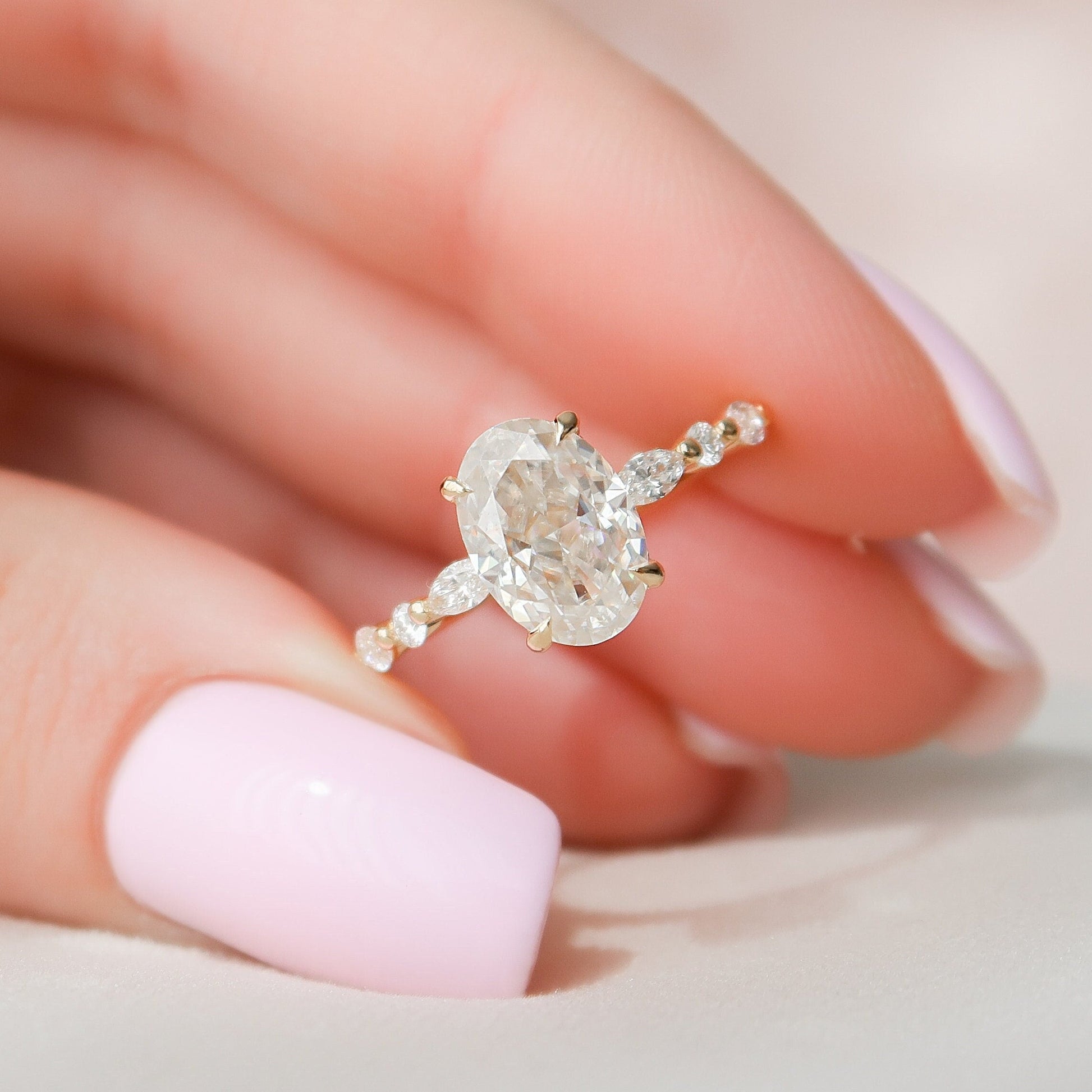 2 CT Oval Hidden Halo & Dainty Pave Moissanite Engagement Ring