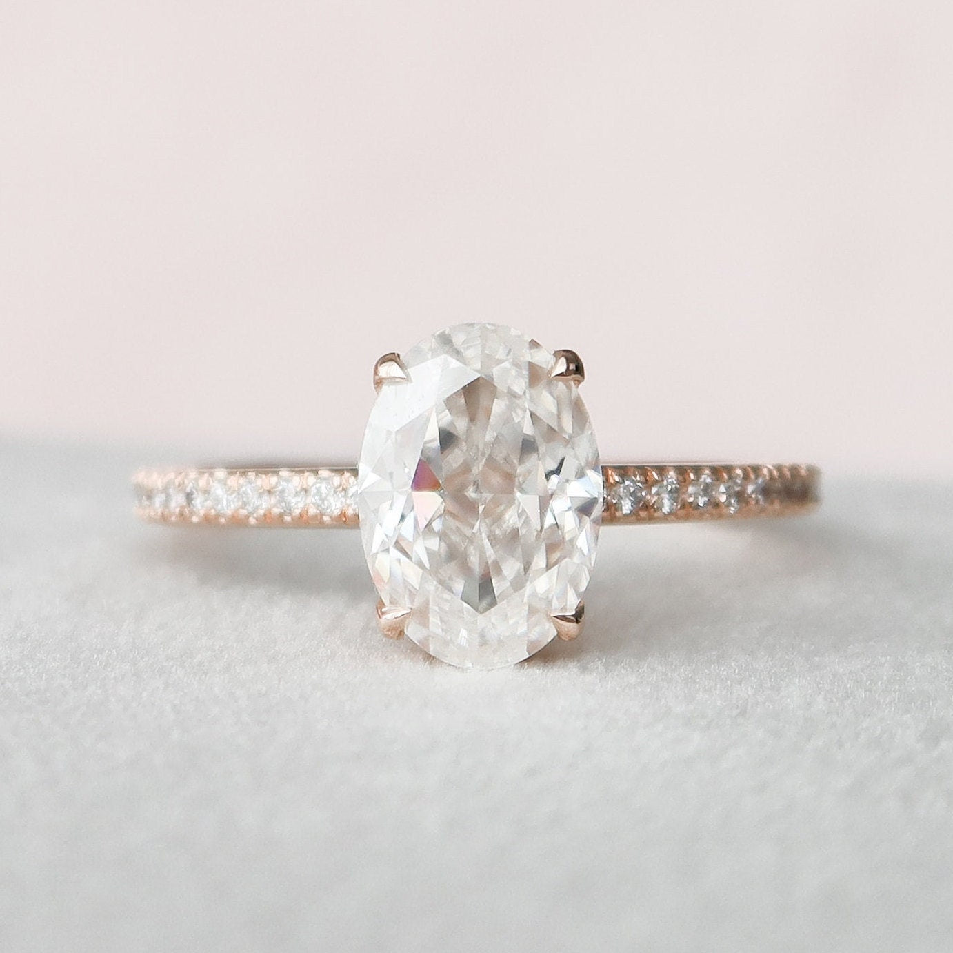 2.5 CT Oval Hidden Halo & Pave Moissanite Engagement Ring