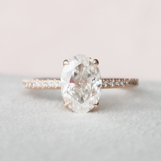 2.5 CT Oval Hidden Halo & Pave Moissanite Engagement Ring