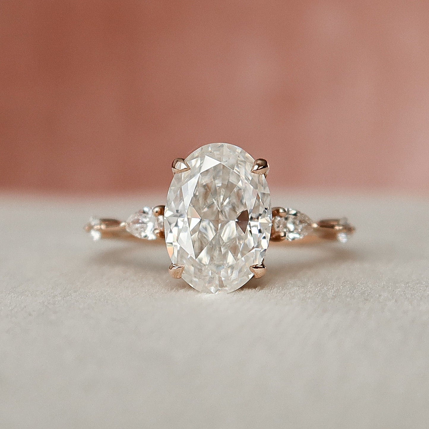 2 CT Oval Hidden Halo & Dainty Pave Moissanite Engagement Ring