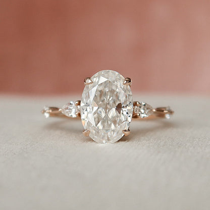 2 CT Oval Hidden Halo & Dainty Pave Moissanite Engagement Ring