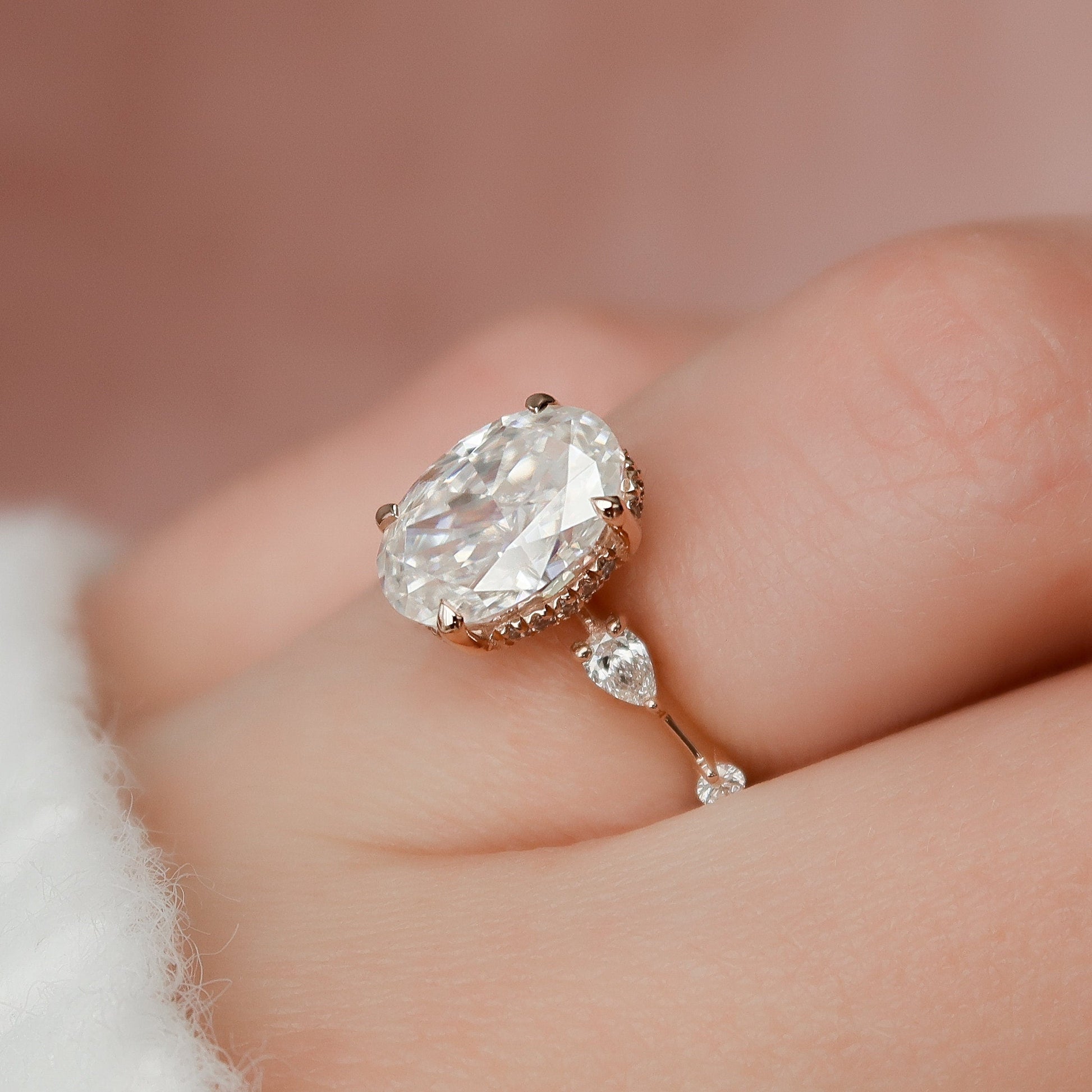 2 CT Oval Hidden Halo & Dainty Pave Moissanite Engagement Ring