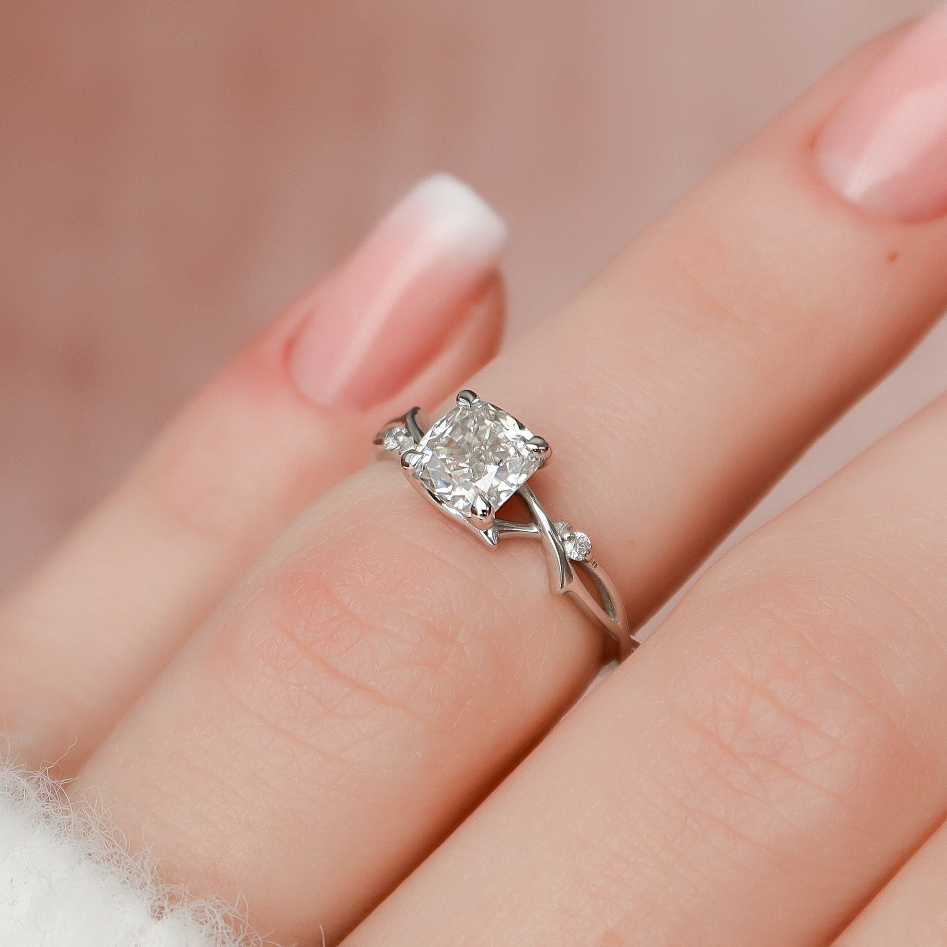 1 CT Cushion Twig Pave Moissanite Engagement Ring