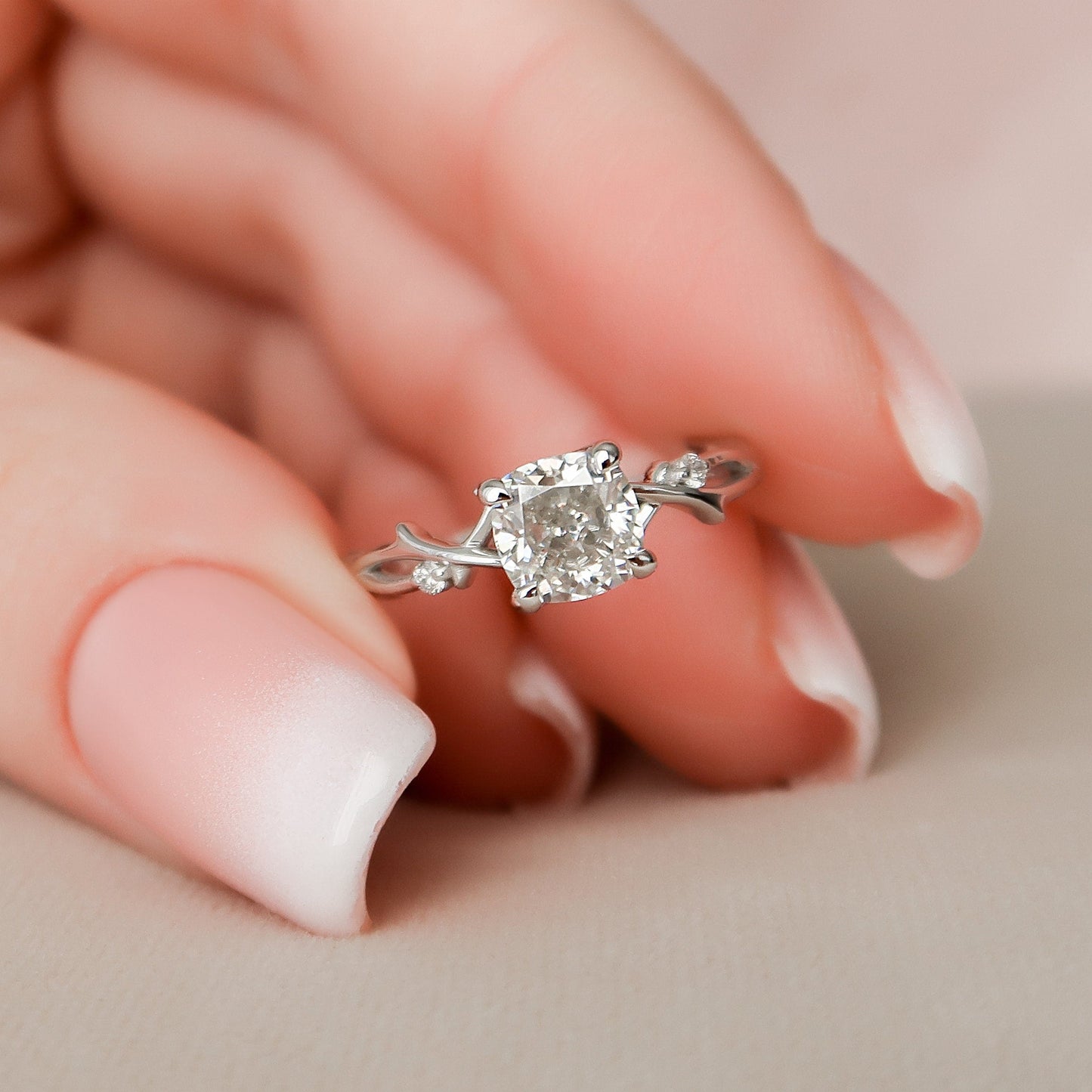 1 CT Cushion Twig Pave Moissanite Engagement Ring