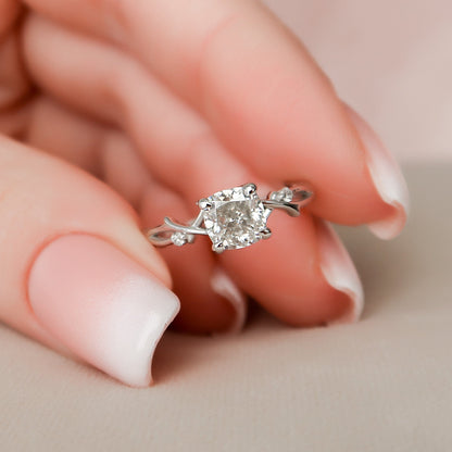 1 CT Cushion Twig Pave Moissanite Engagement Ring