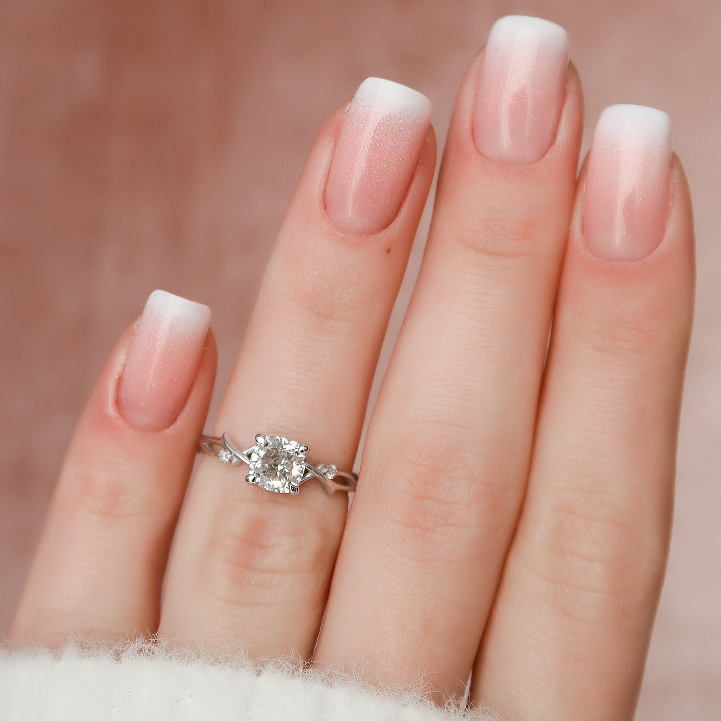 1 CT Cushion Twig Pave Moissanite Engagement Ring
