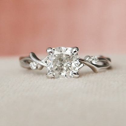1 CT Cushion Twig Pave Moissanite Engagement Ring