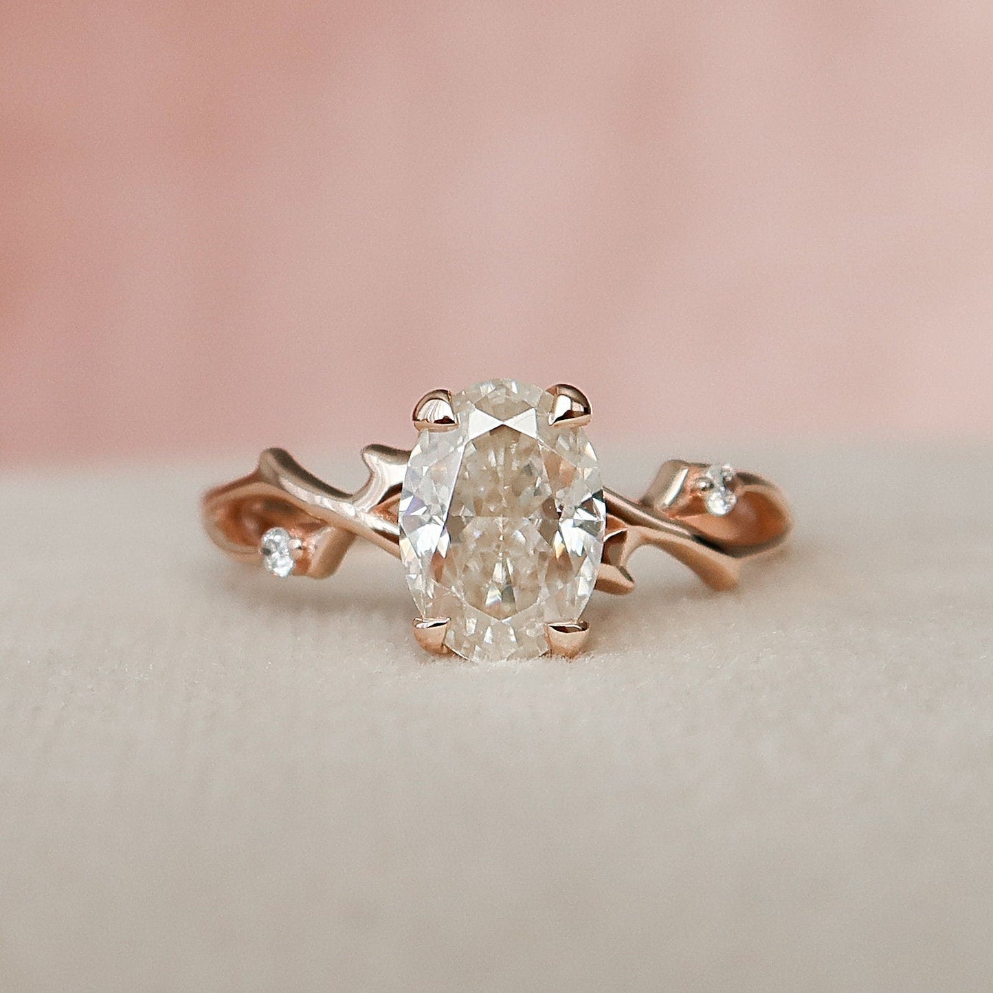 1 CT Oval Twig Pave Moissanite Engagement Ring