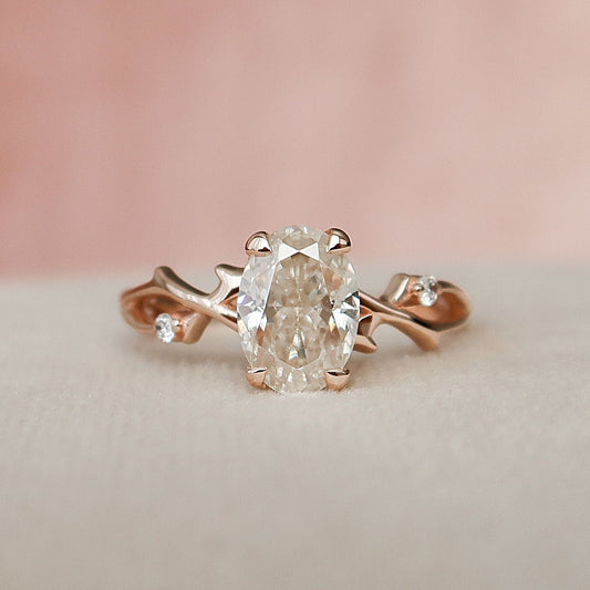 1 CT Oval Twig Pave Moissanite Engagement Ring