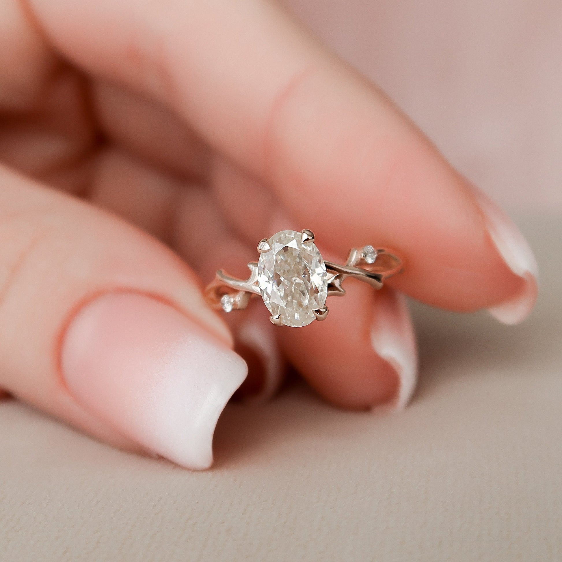 1 CT Oval Twig Pave Moissanite Engagement Ring