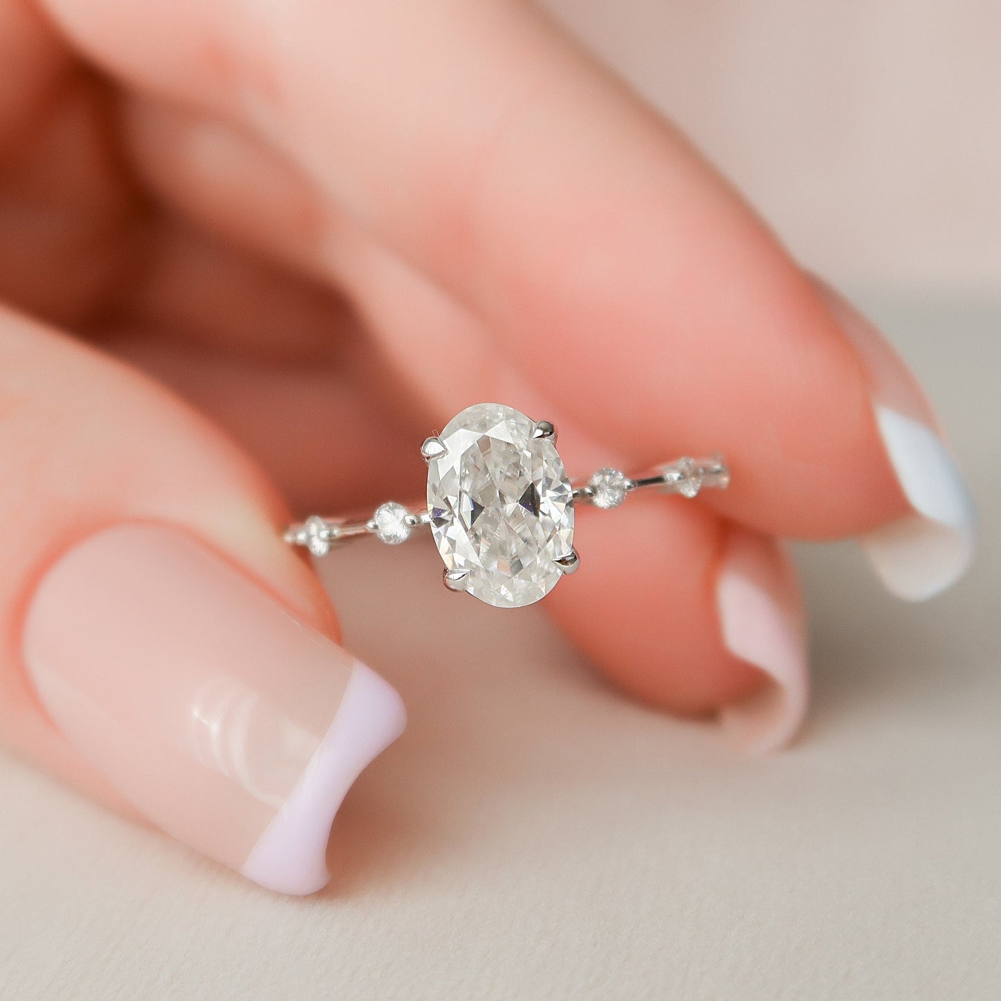 1.5 CT Oval Dainty Pave Moissanite Engagement Ring