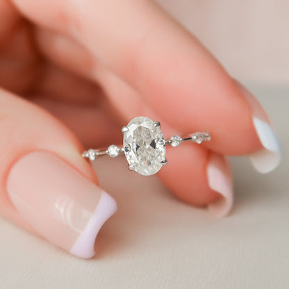 1.5 CT Oval Dainty Pave Moissanite Engagement Ring