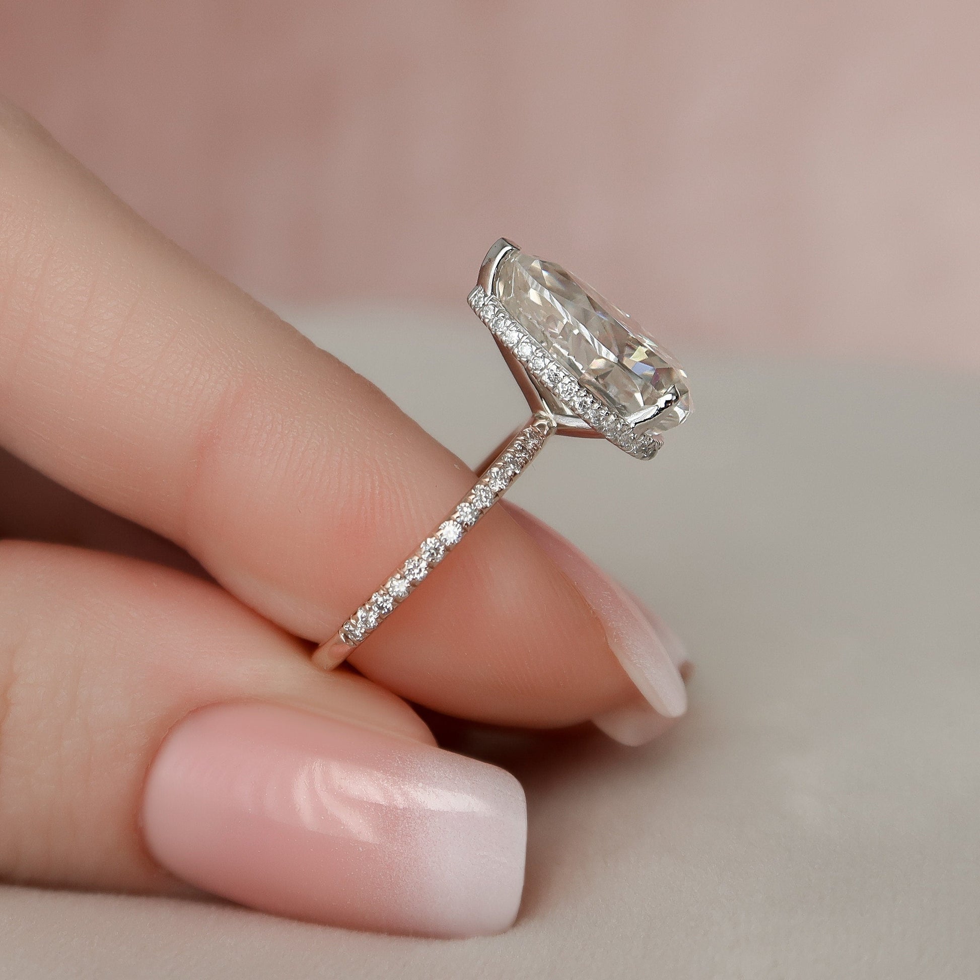 3.5 CT Pear Hidden Halo & Pave Moissanite Engagement Ring