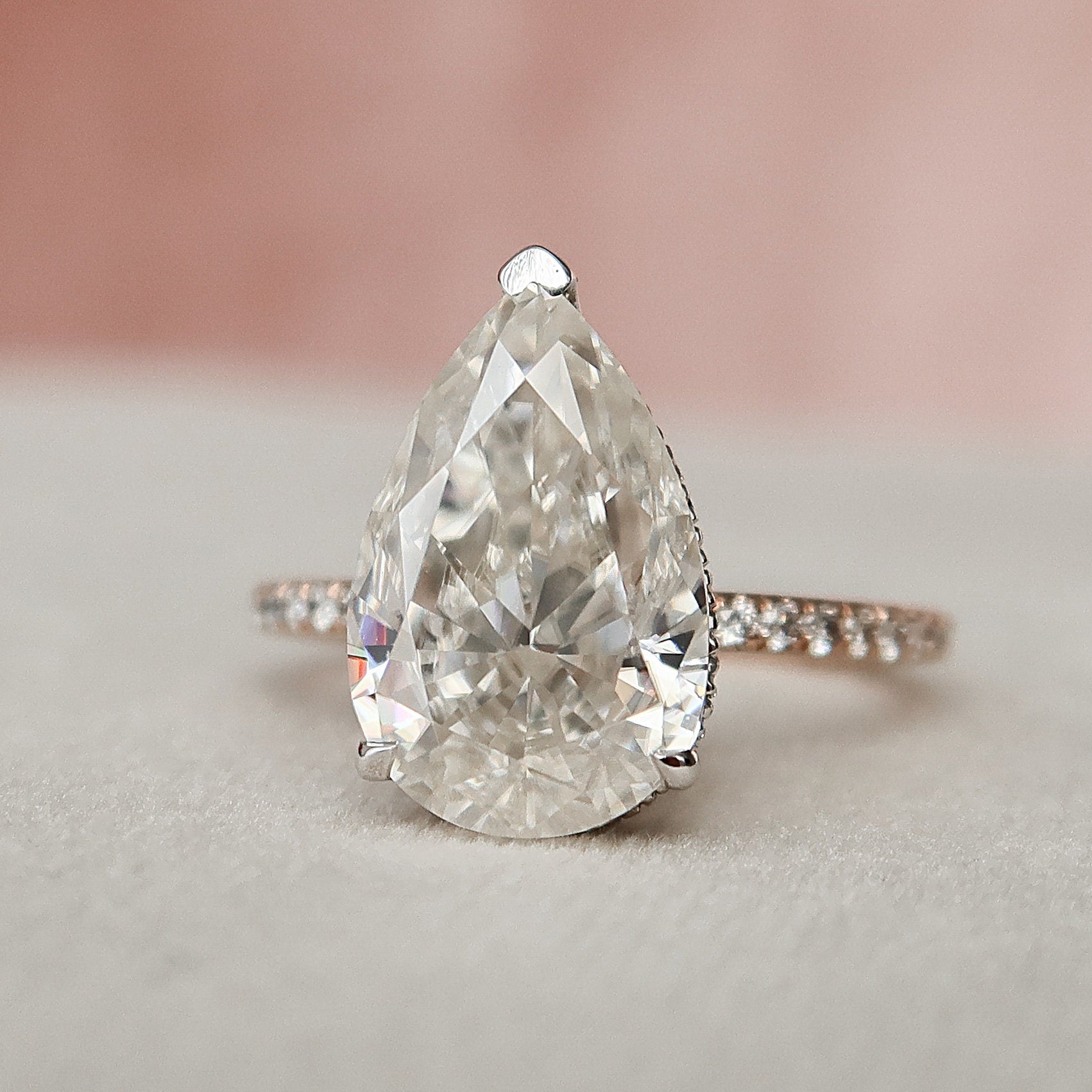 3.5 CT Pear Hidden Halo & Pave Moissanite Engagement Ring