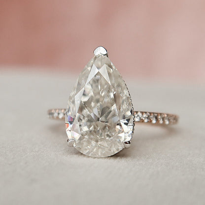3.5 CT Pear Hidden Halo & Pave Moissanite Engagement Ring
