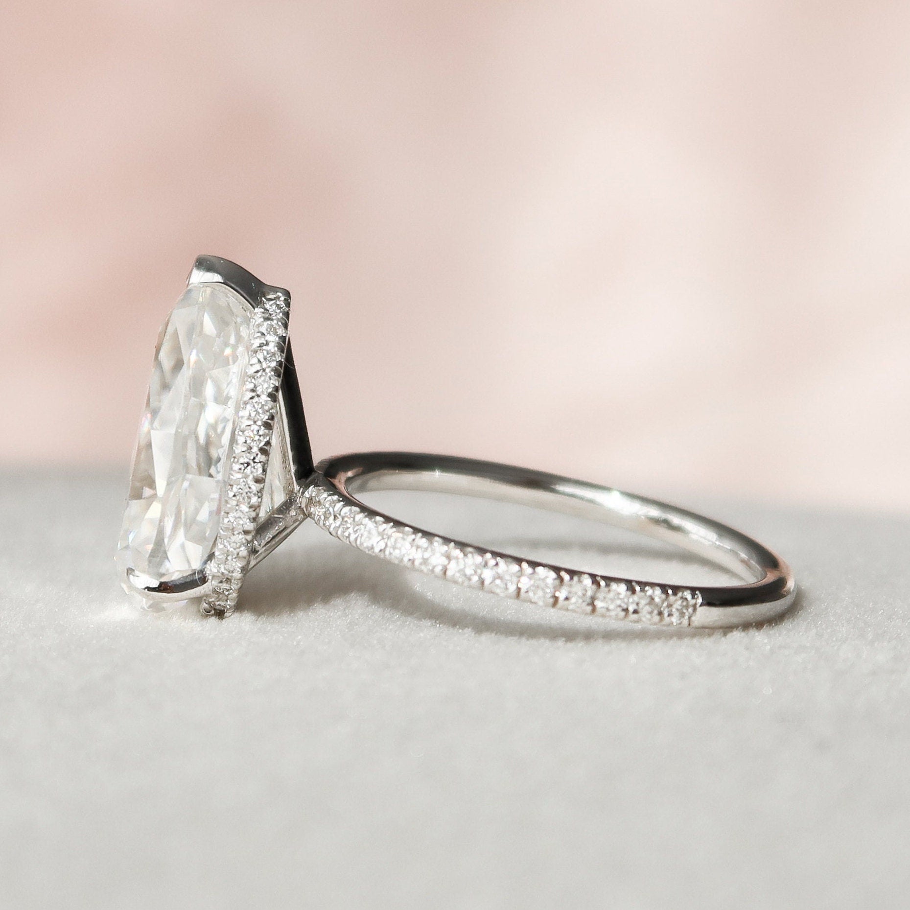 3.5 CT Pear Hidden Halo & Pave Moissanite Engagement Ring